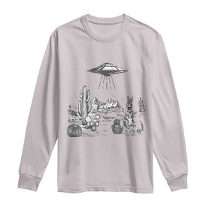 Funny Western Easter Day UFO Bunny Alien Long Sleeve Shirt TS11 Ice Gray Print Your Wear