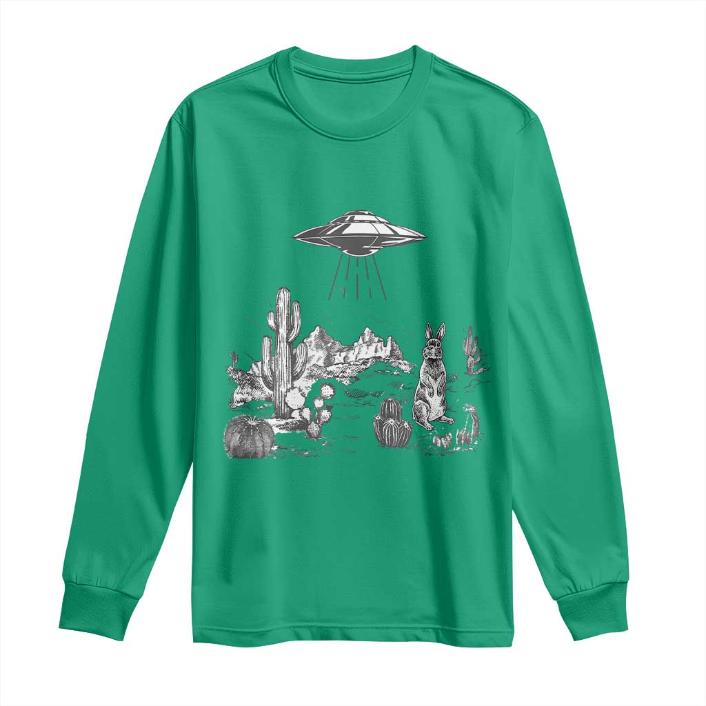 Funny Western Easter Day UFO Bunny Alien Long Sleeve Shirt TS11 Irish Green Print Your Wear