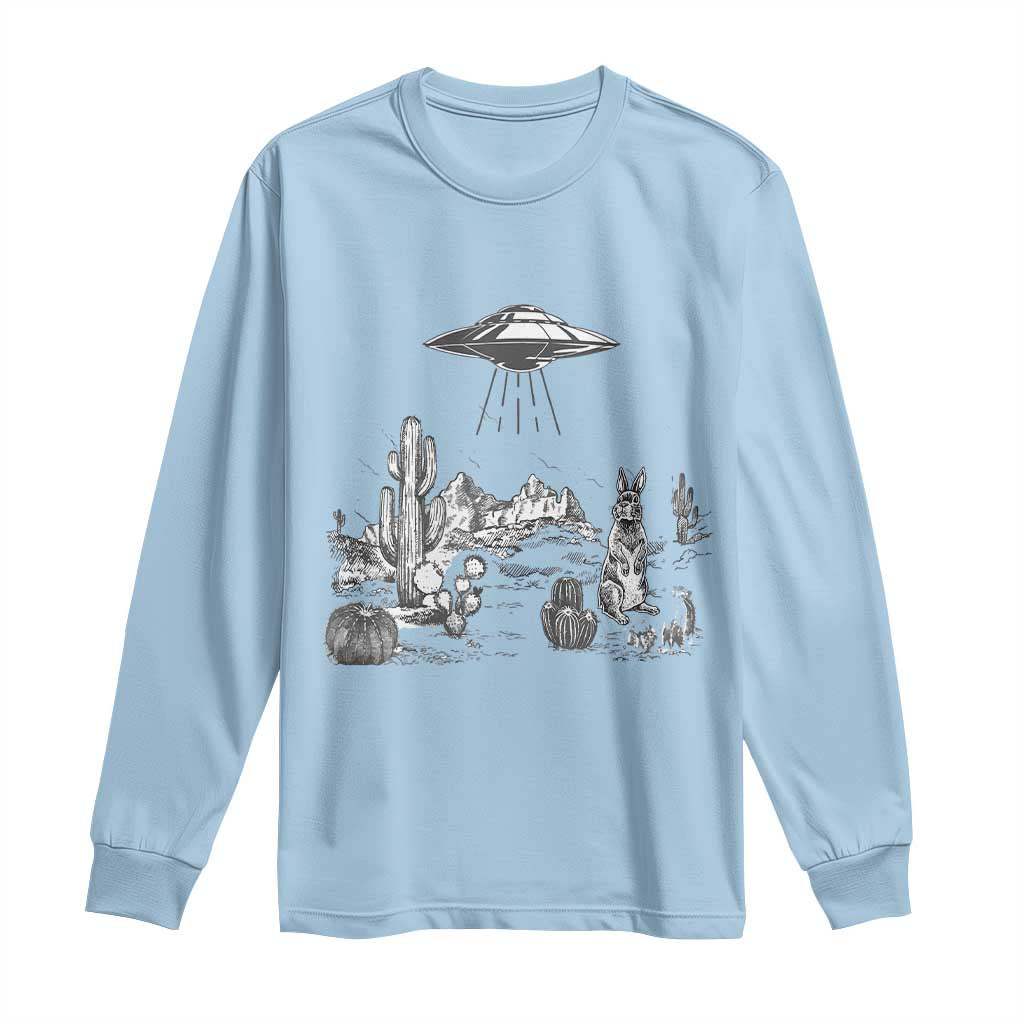 Funny Western Easter Day UFO Bunny Alien Long Sleeve Shirt TS11 Light Blue Print Your Wear