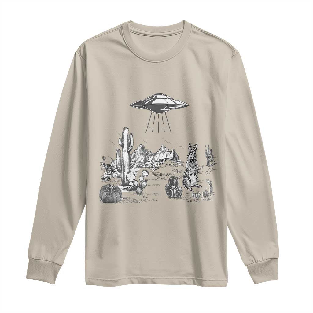 Funny Western Easter Day UFO Bunny Alien Long Sleeve Shirt TS11 Sand Print Your Wear