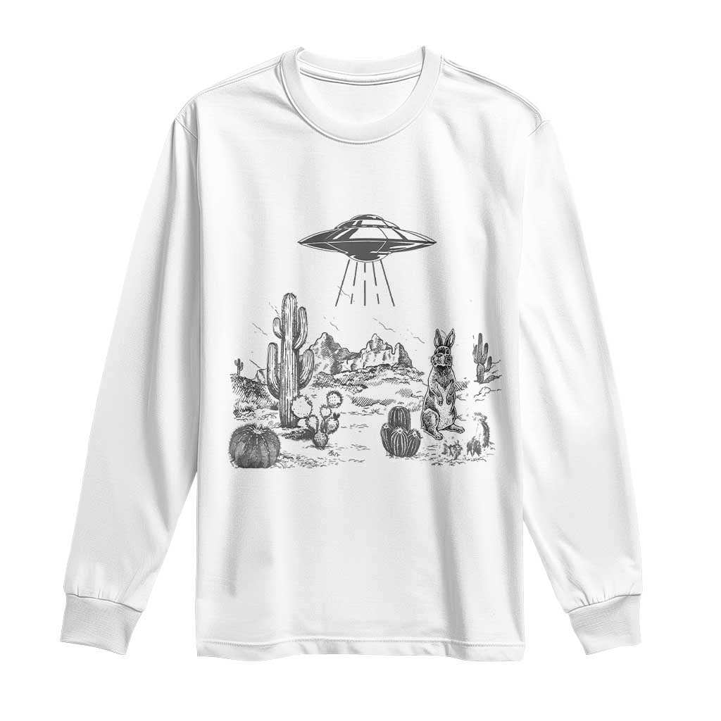 Funny Western Easter Day UFO Bunny Alien Long Sleeve Shirt TS11 White Print Your Wear