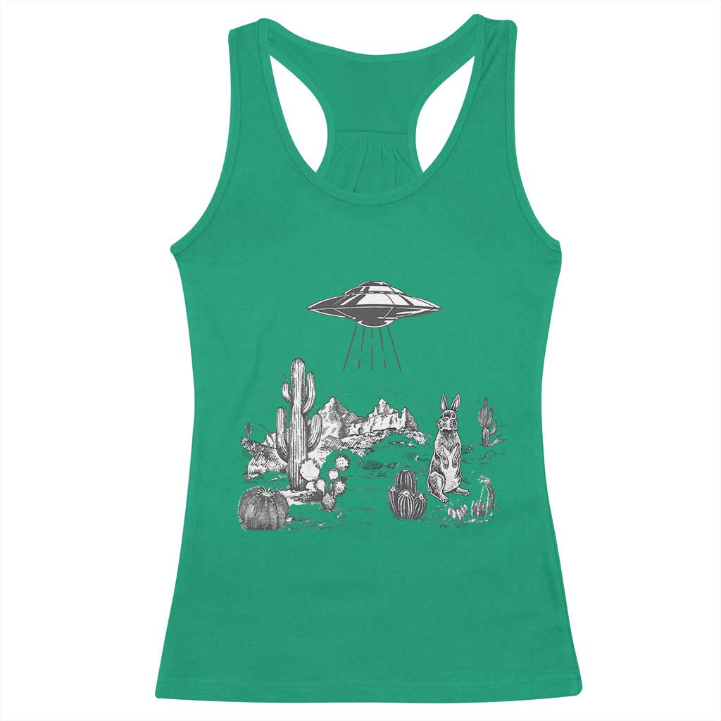 Funny Western Easter Day UFO Bunny Alien Racerback Tank Top TS11 Irish Green Print Your Wear