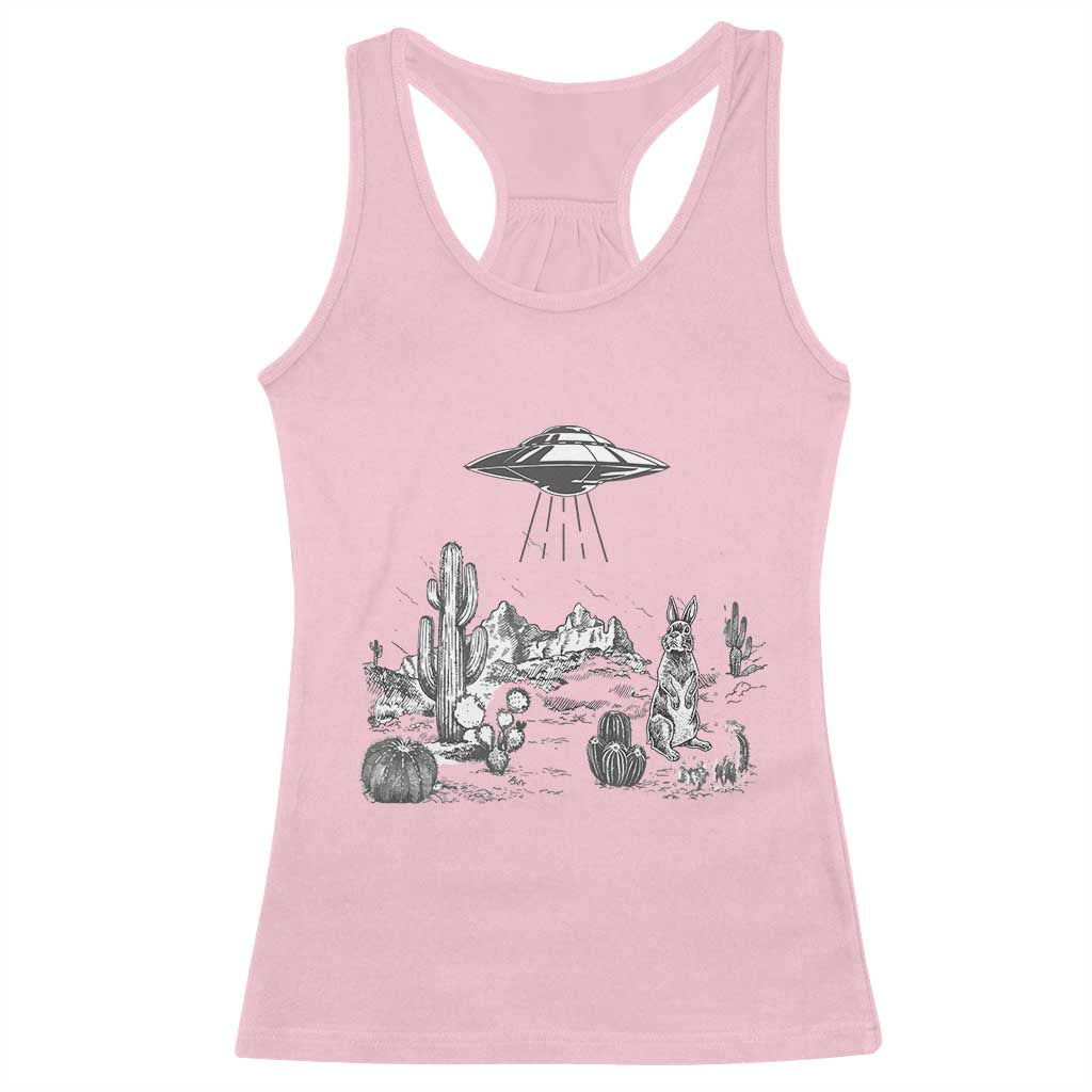 Funny Western Easter Day UFO Bunny Alien Racerback Tank Top TS11 Light Pink Print Your Wear