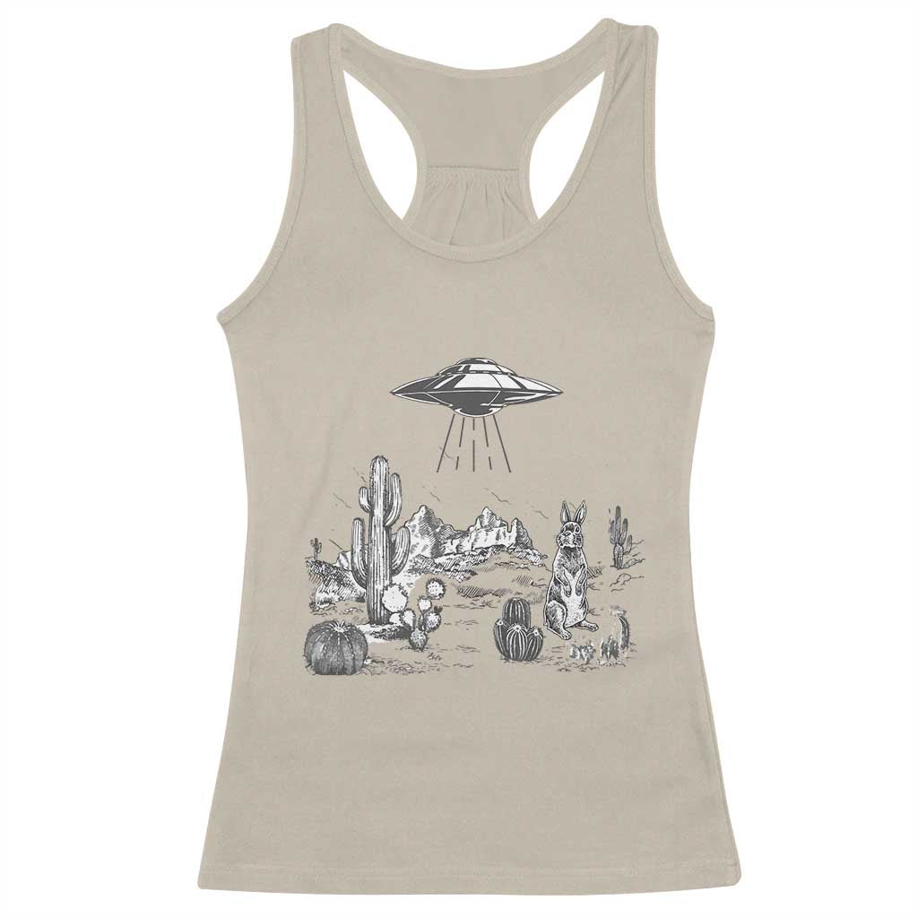 Funny Western Easter Day UFO Bunny Alien Racerback Tank Top TS11 Sand Print Your Wear