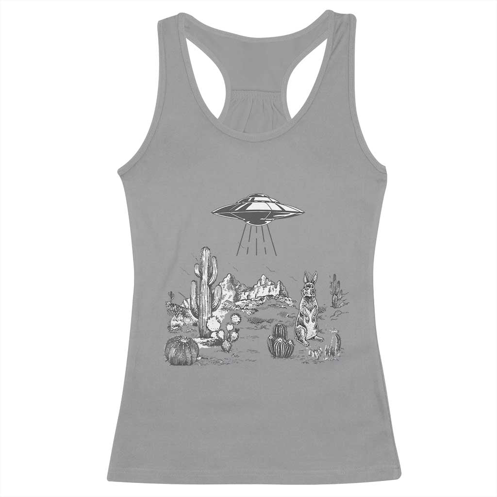 Funny Western Easter Day UFO Bunny Alien Racerback Tank Top TS11 Sport Gray Print Your Wear