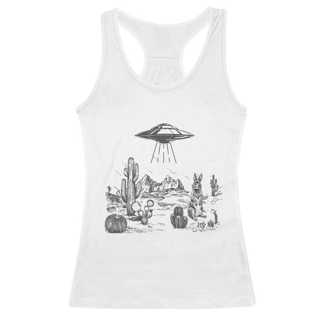 Funny Western Easter Day UFO Bunny Alien Racerback Tank Top TS11 White Print Your Wear