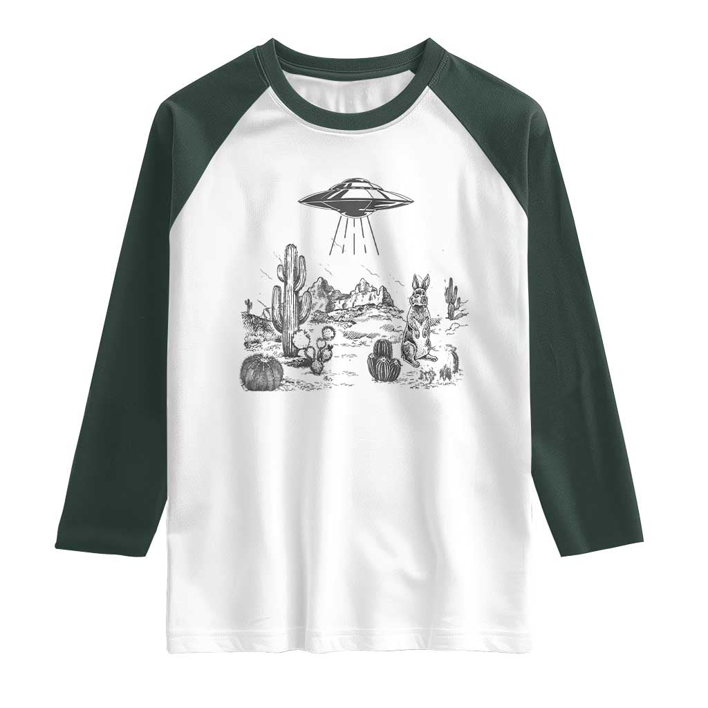 Funny Western Easter Day UFO Bunny Alien Raglan Shirt TS11 White Dark Forest Green Print Your Wear