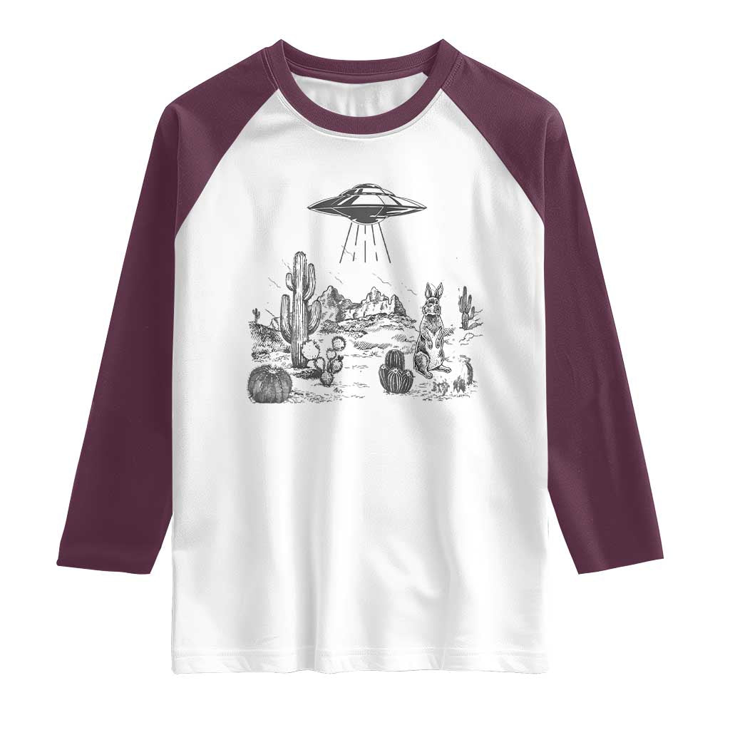 Funny Western Easter Day UFO Bunny Alien Raglan Shirt TS11 White Maroon Print Your Wear