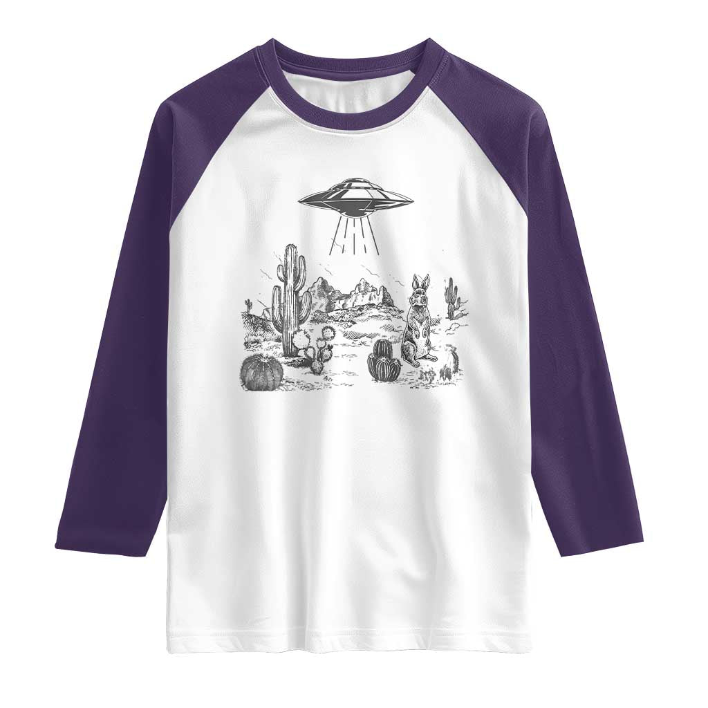 Funny Western Easter Day UFO Bunny Alien Raglan Shirt TS11 White Purple Print Your Wear
