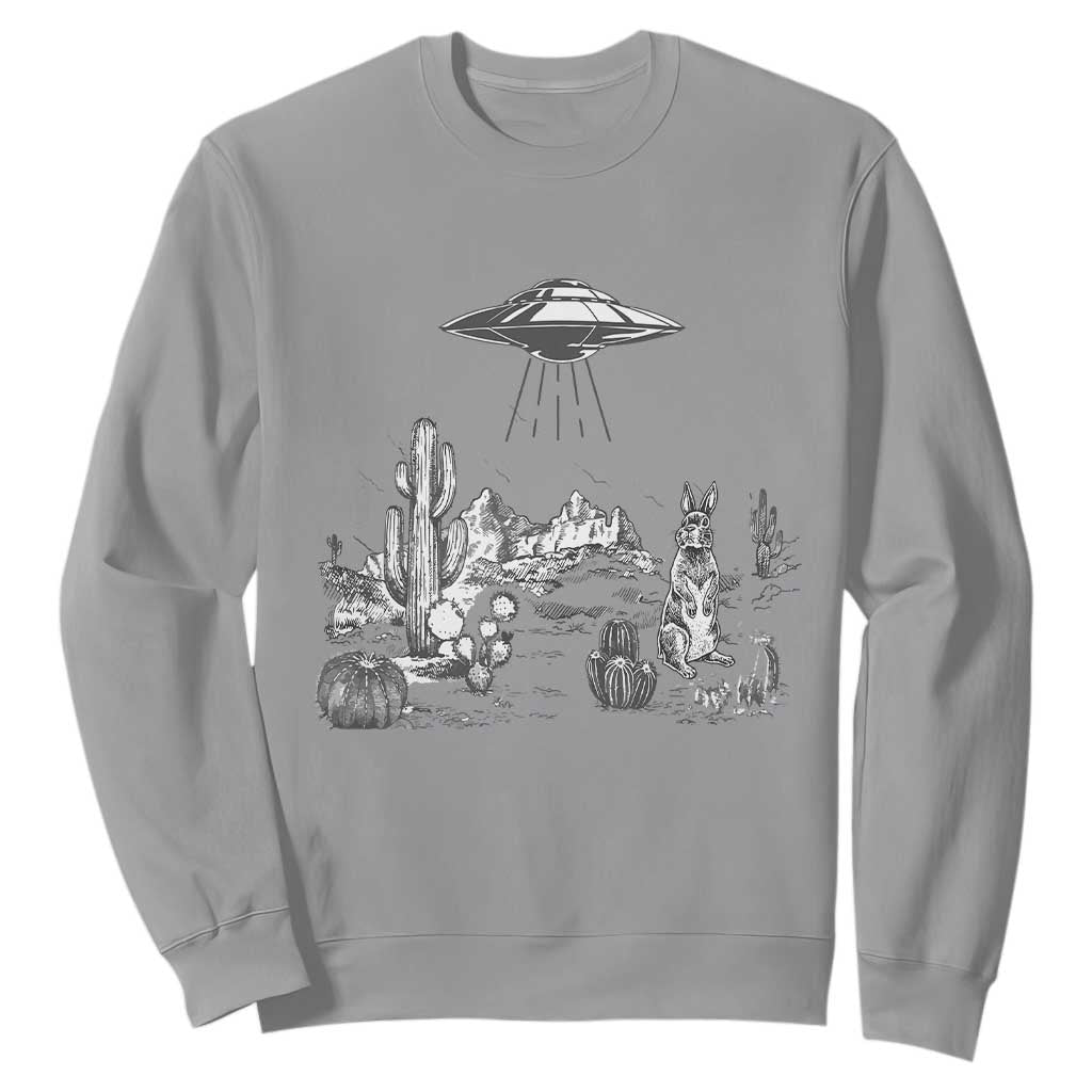 Funny Western Easter Day UFO Bunny Alien Sweatshirt TS11 Sport Gray Print Your Wear