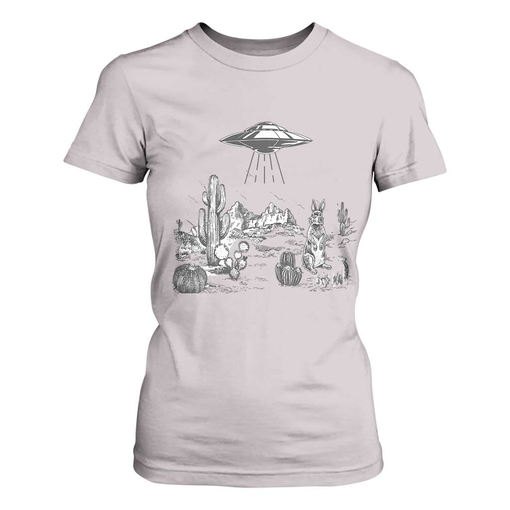 Funny Western Easter Day UFO Bunny Alien T Shirt For Women TS11 Ice Gray Print Your Wear