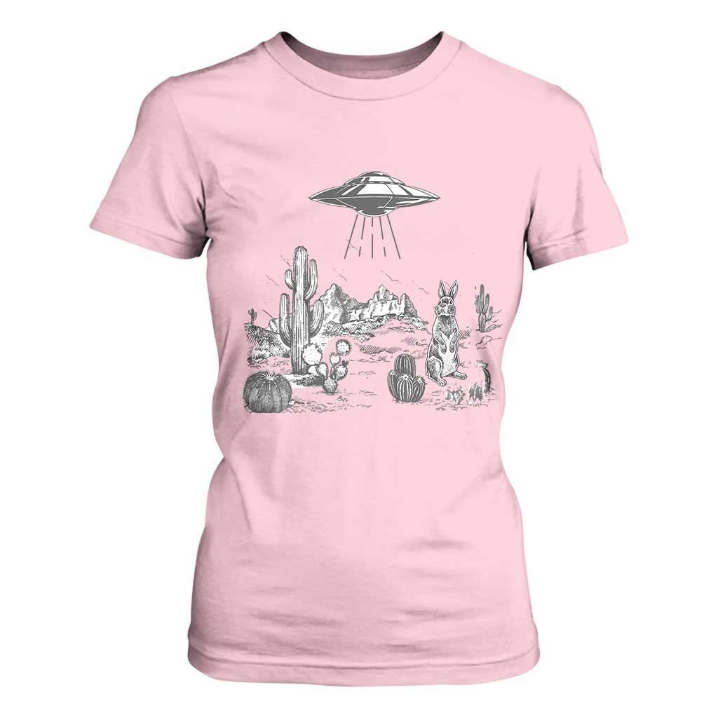 Funny Western Easter Day UFO Bunny Alien T Shirt For Women TS11 Light Pink Print Your Wear