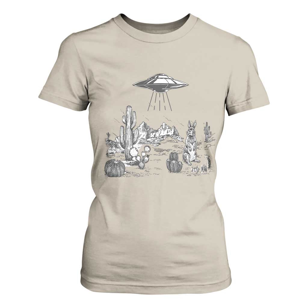 Funny Western Easter Day UFO Bunny Alien T Shirt For Women TS11 Sand Print Your Wear