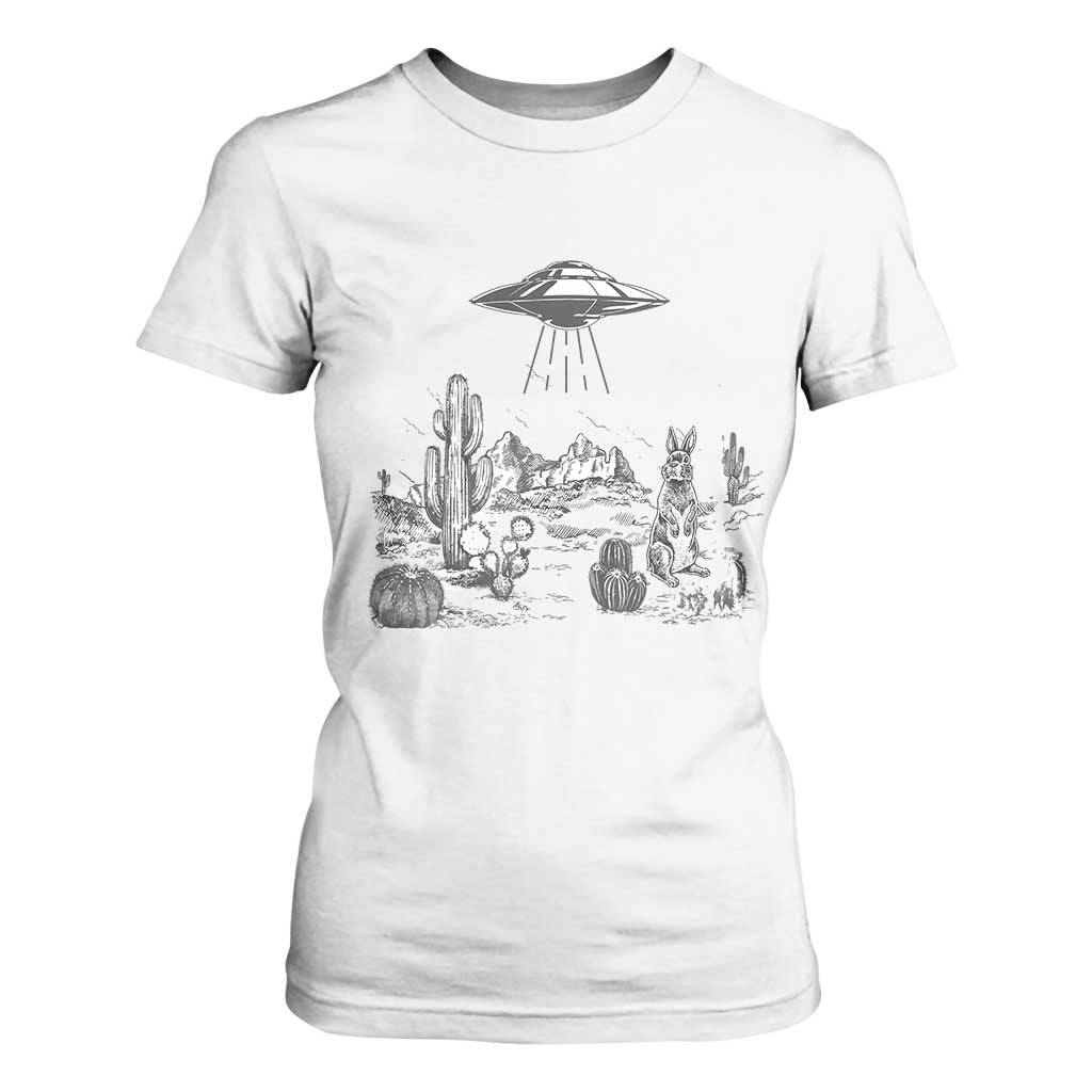 Funny Western Easter Day UFO Bunny Alien T Shirt For Women TS11 White Print Your Wear