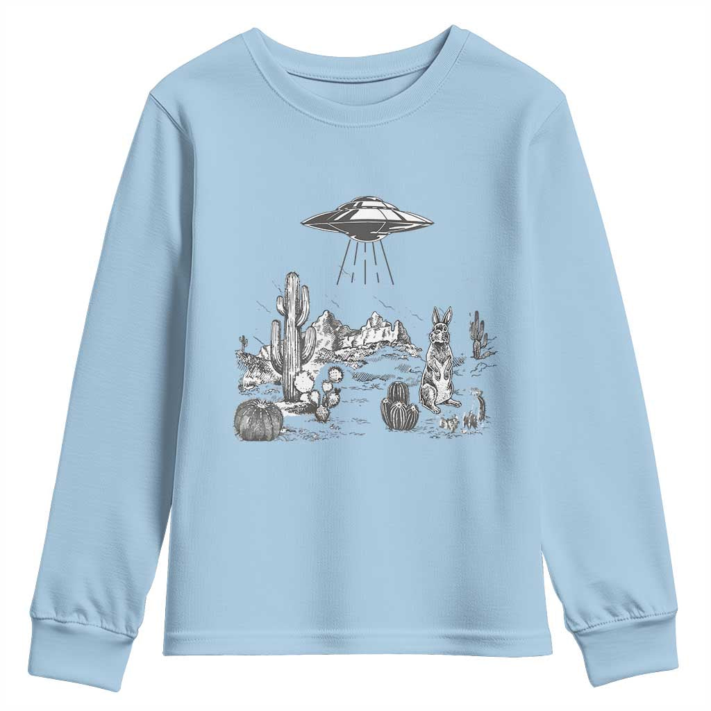 Funny Western Easter Day UFO Bunny Alien Youth Sweatshirt TS11 Light Blue Print Your Wear