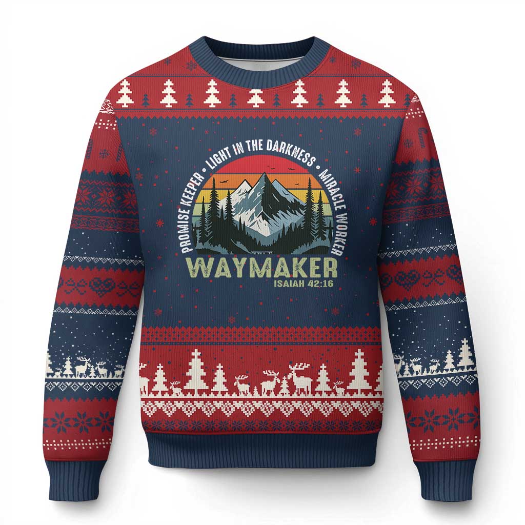 Religious Christian Waymaker Ugly Christmas Sweater Promise Keeper Light In The Darkness Miracle Worker TS11 Navy Red Print Your Wear