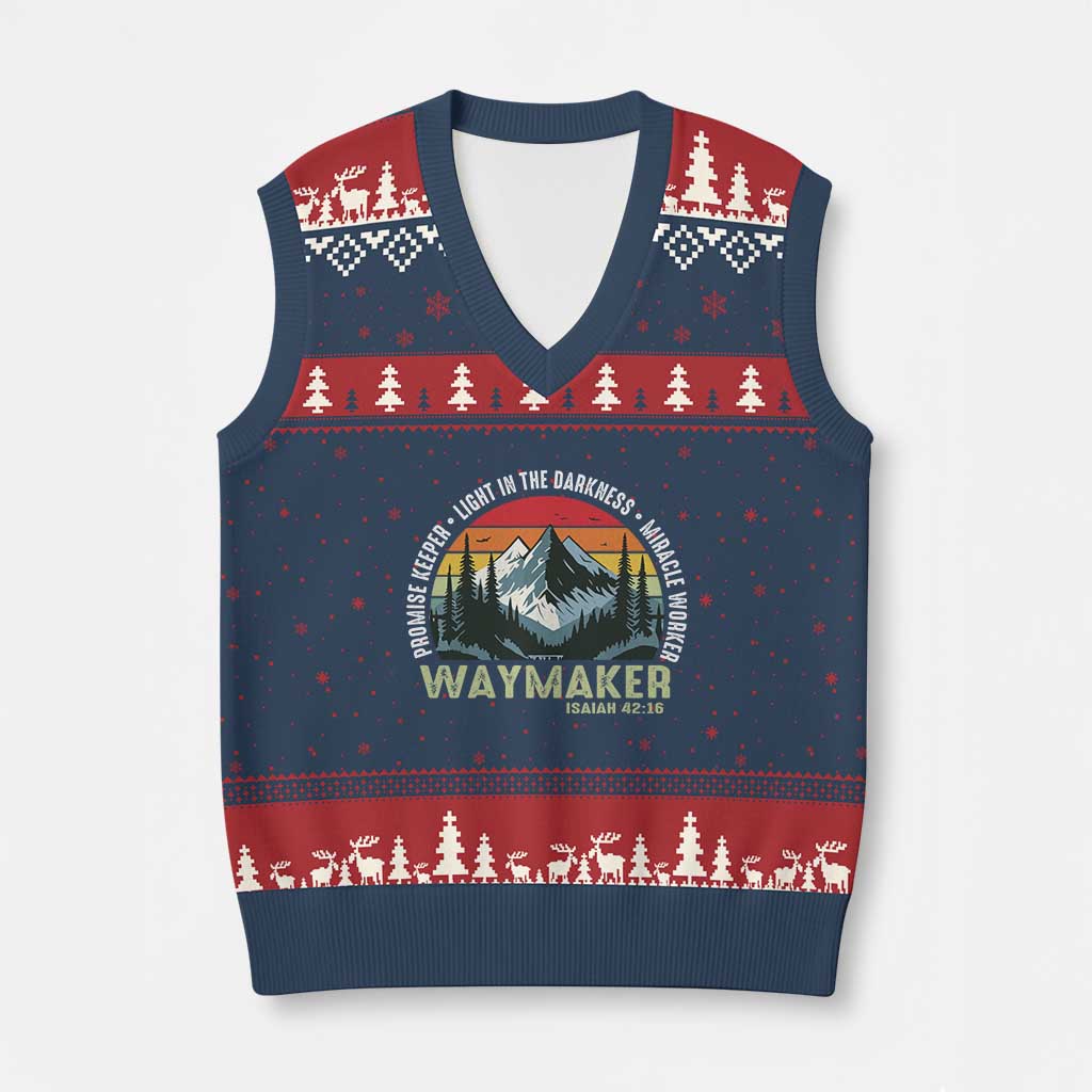 Religious Christian Waymaker V-Neck Knit Sweater Vest Promise Keeper Light In The Darkness Miracle Worker TS11 Navy Red Print Your Wear