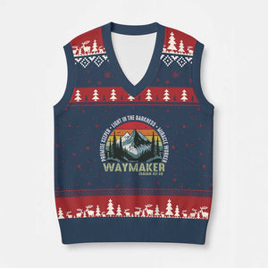 Religious Christian Waymaker V-Neck Knit Sweater Vest Promise Keeper Light In The Darkness Miracle Worker TS11 Navy Red Print Your Wear