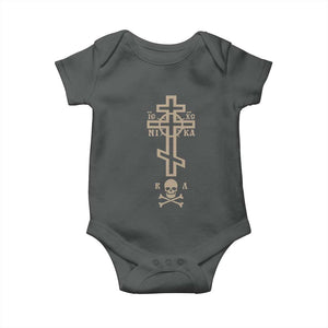 Orthodox Christian Baby Onesie Vintage Orthodox Cross With Skull of Adam TS11 Dark Heather Print Your Wear
