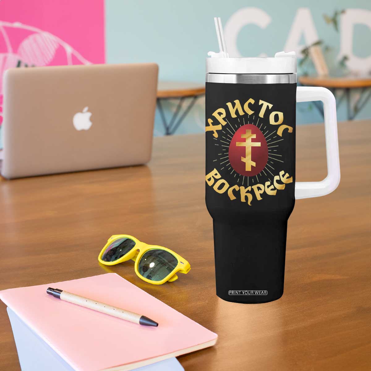 Christ He is Risen Tumbler With Handle Khristos Voskress Russian Orthodox Easter Red Eggs TS11 Print Your Wear