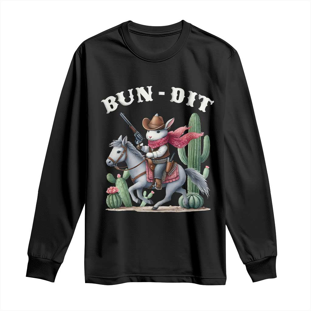 Funny Easter Day Western Long Sleeve Shirt Bun-dit Country Rabbit Cowboy Rodeo TS11 Black Print Your Wear