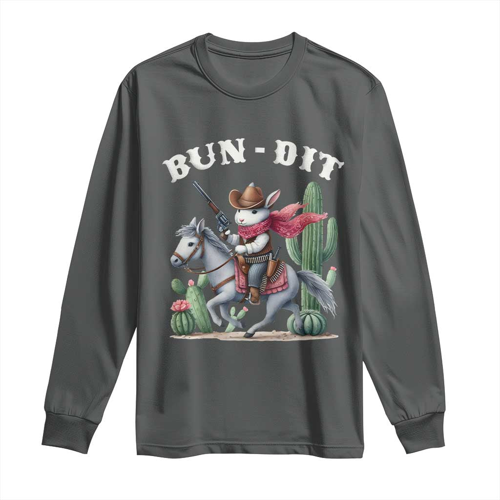 Funny Easter Day Western Long Sleeve Shirt Bun-dit Country Rabbit Cowboy Rodeo TS11 Dark Heather Print Your Wear