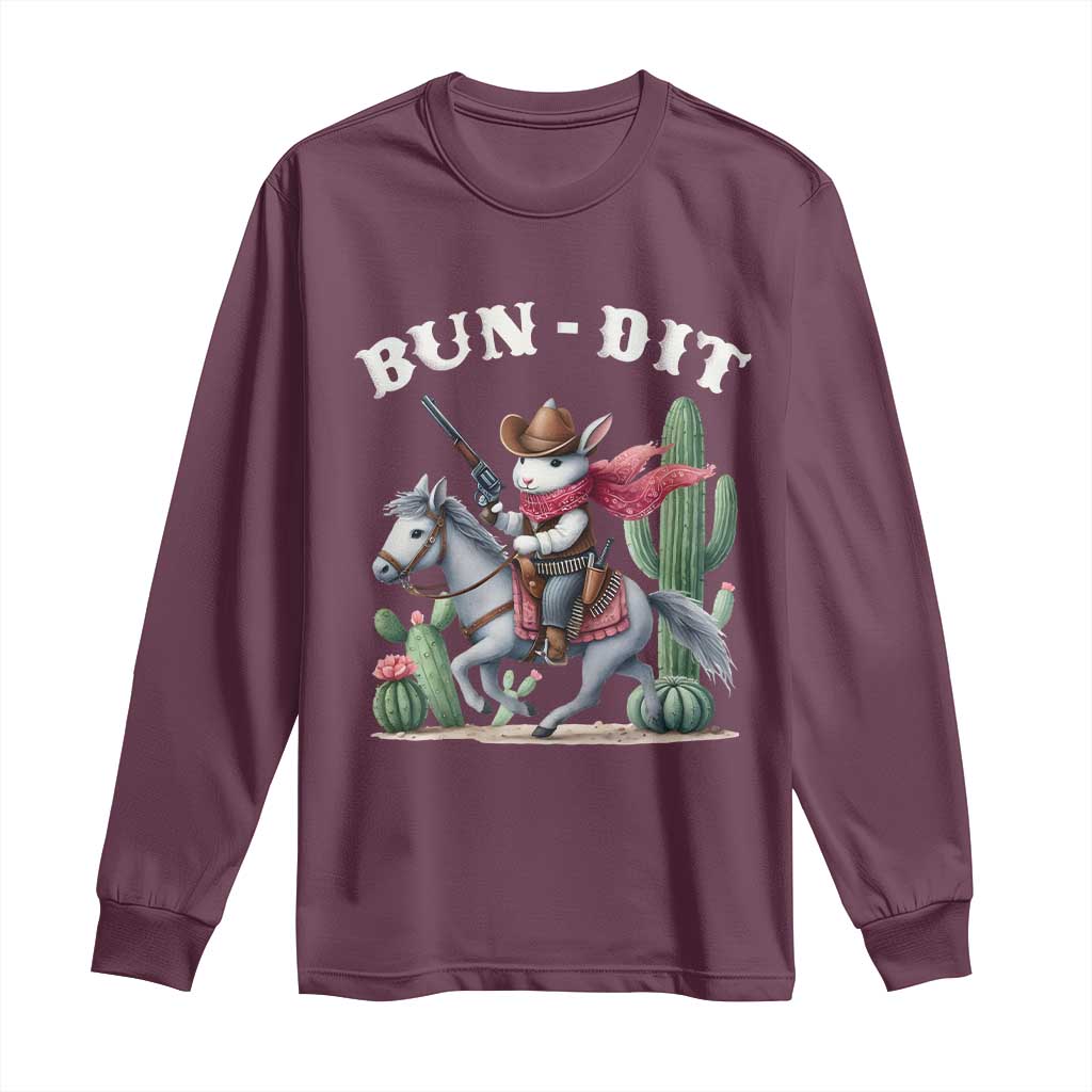 Funny Easter Day Western Long Sleeve Shirt Bun-dit Country Rabbit Cowboy Rodeo TS11 Maroon Print Your Wear