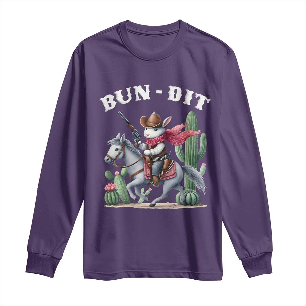 Funny Easter Day Western Long Sleeve Shirt Bun-dit Country Rabbit Cowboy Rodeo TS11 Purple Print Your Wear