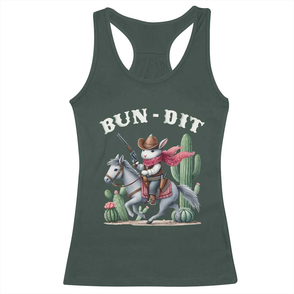 Funny Easter Day Western Racerback Tank Top Bun-dit Country Rabbit Cowboy Rodeo TS11 Dark Forest Green Print Your Wear
