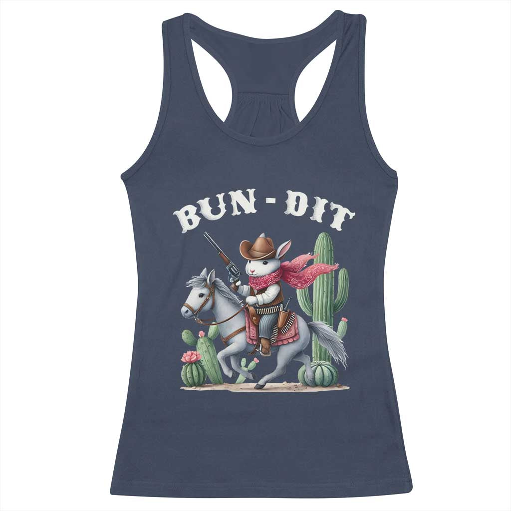 Funny Easter Day Western Racerback Tank Top Bun-dit Country Rabbit Cowboy Rodeo TS11 Navy Print Your Wear