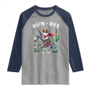 Funny Easter Day Western Raglan Shirt Bun-dit Country Rabbit Cowboy Rodeo TS11 Sport Gray Navy Print Your Wear