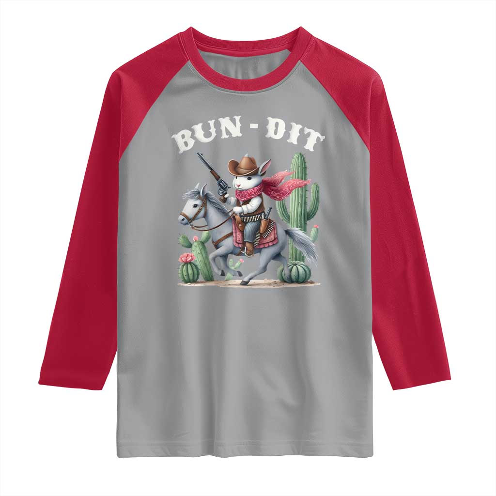 Funny Easter Day Western Raglan Shirt Bun-dit Country Rabbit Cowboy Rodeo TS11 Sport Gray Red Print Your Wear
