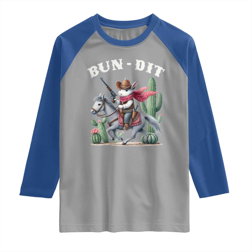 Funny Easter Day Western Raglan Shirt Bun-dit Country Rabbit Cowboy Rodeo TS11 Sport Gray Royal Print Your Wear