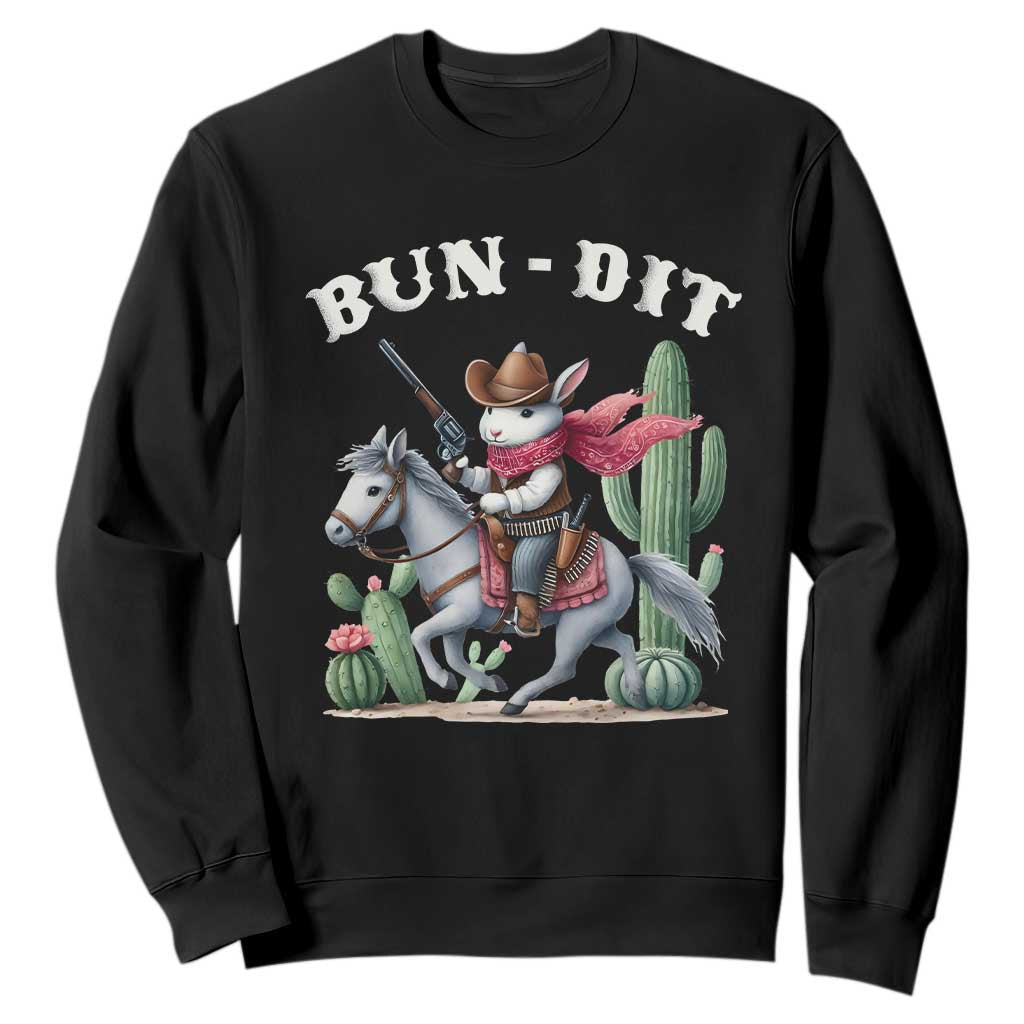 Funny Easter Day Western Sweatshirt Bun-dit Country Rabbit Cowboy Rodeo TS11 Black Print Your Wear