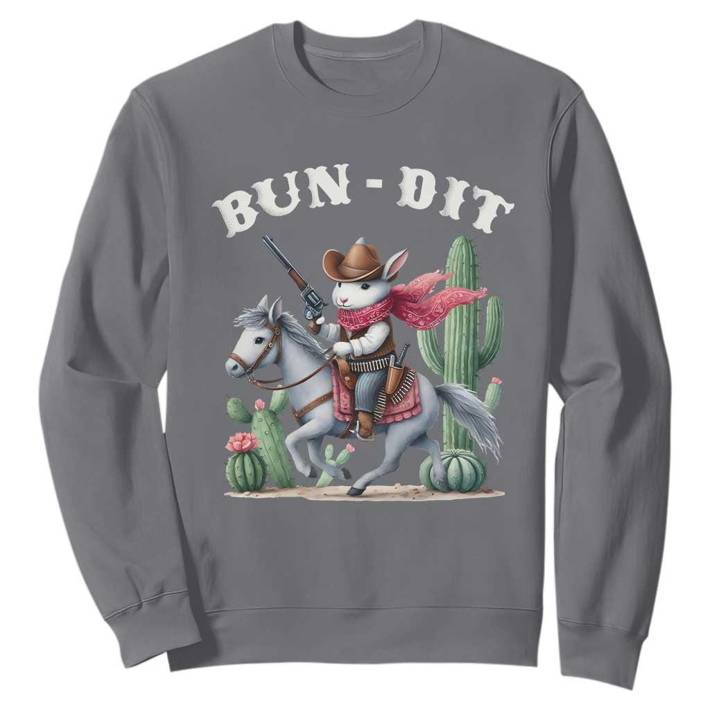 Funny Easter Day Western Sweatshirt Bun-dit Country Rabbit Cowboy Rodeo TS11 Charcoal Print Your Wear