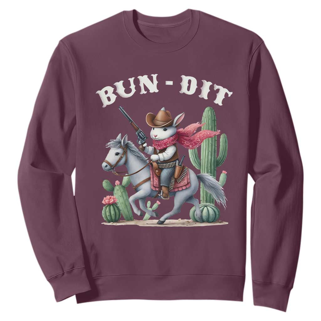Funny Easter Day Western Sweatshirt Bun-dit Country Rabbit Cowboy Rodeo TS11 Maroon Print Your Wear