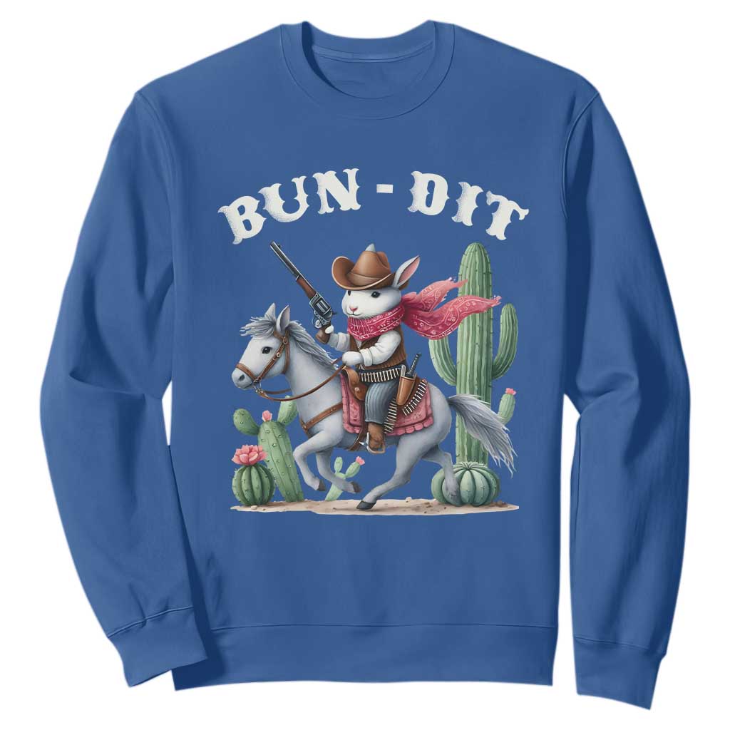 Funny Easter Day Western Sweatshirt Bun-dit Country Rabbit Cowboy Rodeo TS11 Royal Blue Print Your Wear