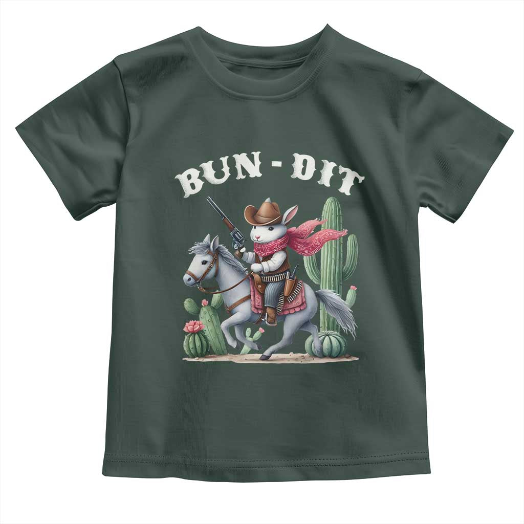 Funny Easter Day Western Toddler T Shirt Bun-dit Country Rabbit Cowboy Rodeo TS11 Dark Forest Green Print Your Wear