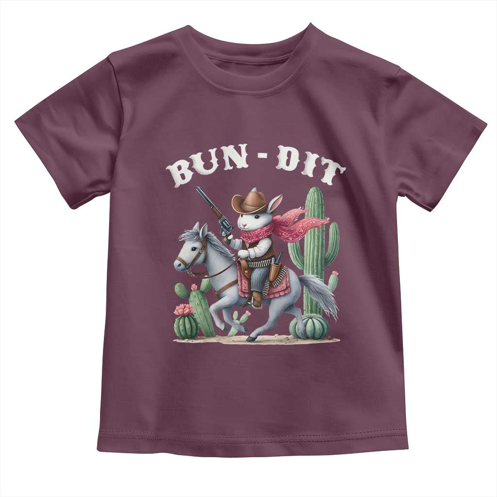 Funny Easter Day Western Toddler T Shirt Bun-dit Country Rabbit Cowboy Rodeo TS11 Maroon Print Your Wear