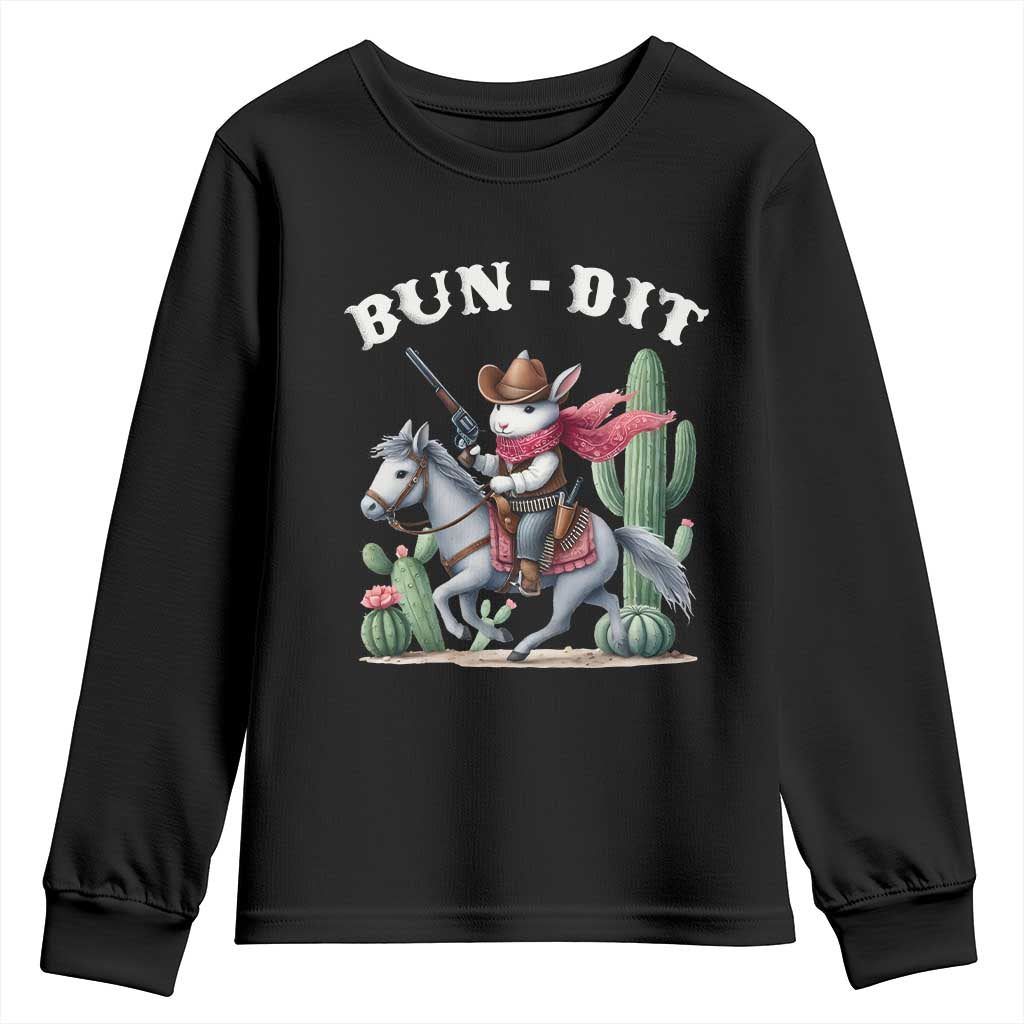 Funny Easter Day Western Youth Sweatshirt Bun-dit Country Rabbit Cowboy Rodeo TS11 Black Print Your Wear