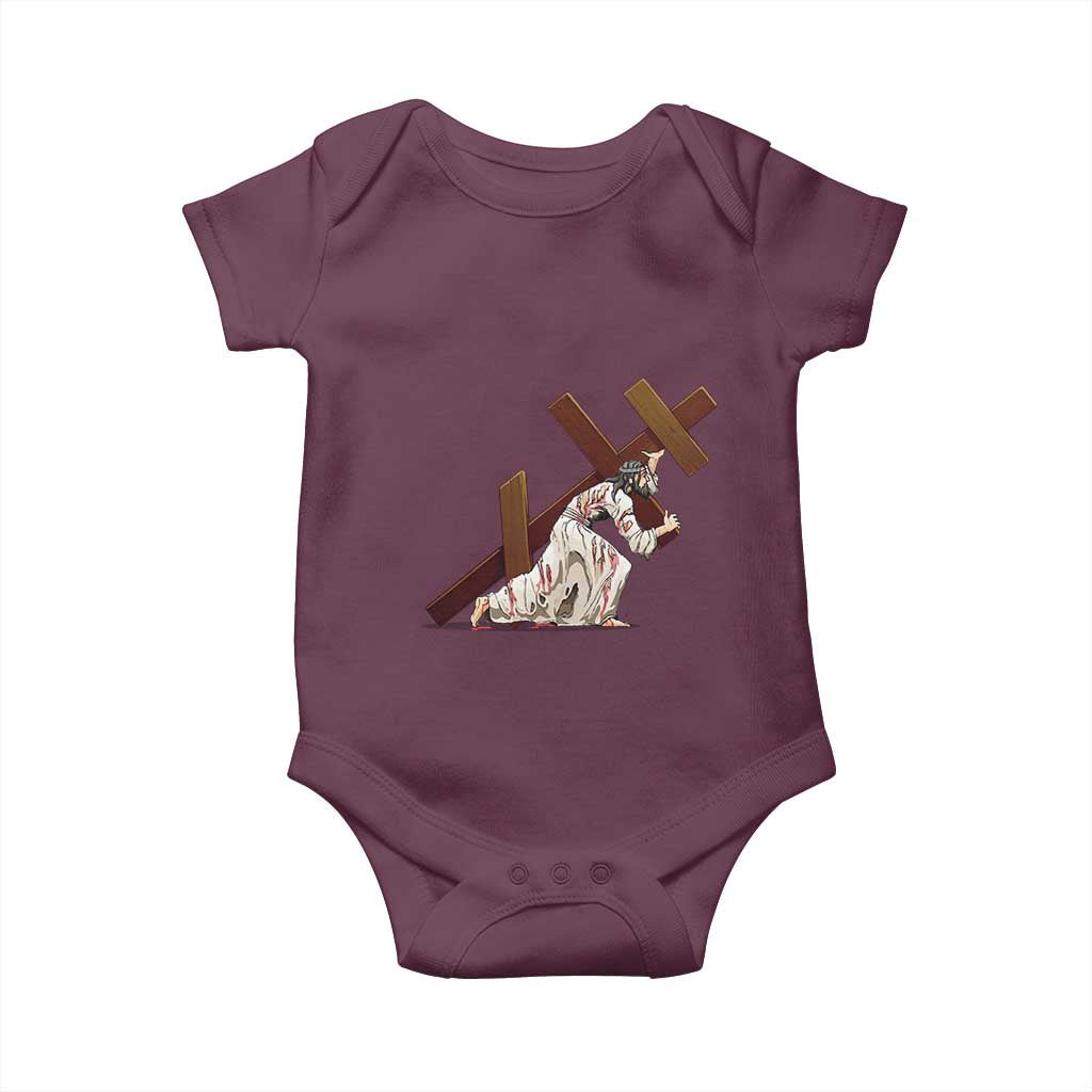 Orthodox Easter Jesus Is Carrying The Orthodox Cross Baby Onesie TS11 Maroon Print Your Wear