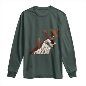 Orthodox Easter Jesus Is Carrying The Orthodox Cross Long Sleeve Shirt TS11 Dark Forest Green Print Your Wear