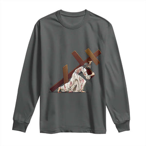 Orthodox Easter Jesus Is Carrying The Orthodox Cross Long Sleeve Shirt TS11 Dark Heather Print Your Wear