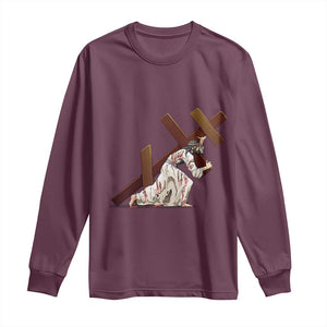 Orthodox Easter Jesus Is Carrying The Orthodox Cross Long Sleeve Shirt TS11 Maroon Print Your Wear