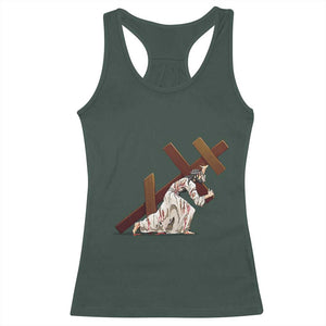 Orthodox Easter Jesus Is Carrying The Orthodox Cross Racerback Tank Top TS11 Dark Forest Green Print Your Wear