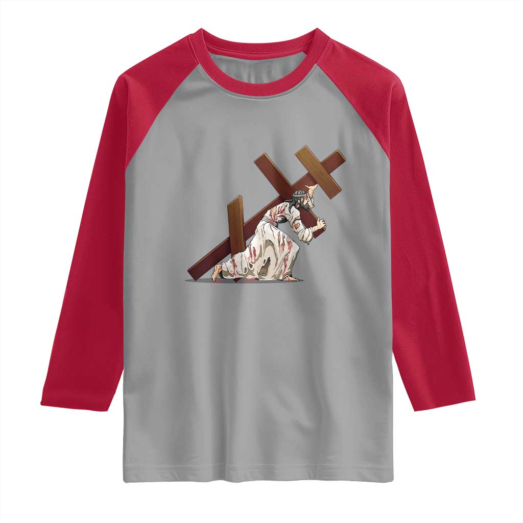 Orthodox Easter Jesus Is Carrying The Orthodox Cross Raglan Shirt TS11 Sport Gray Red Print Your Wear