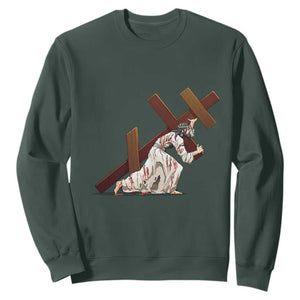Orthodox Easter Jesus Is Carrying The Orthodox Cross Sweatshirt TS11 Dark Forest Green Print Your Wear
