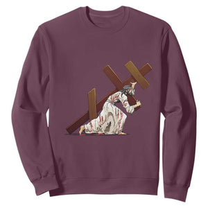 Orthodox Easter Jesus Is Carrying The Orthodox Cross Sweatshirt TS11 Maroon Print Your Wear