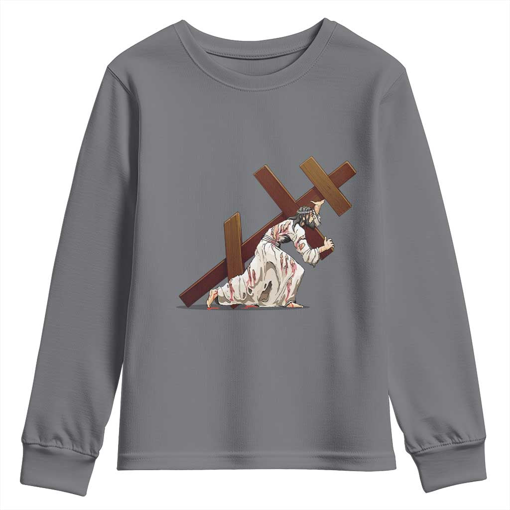 Orthodox Easter Jesus Is Carrying The Orthodox Cross Youth Sweatshirt TS11 Charcoal Print Your Wear