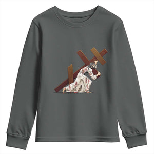 Orthodox Easter Jesus Is Carrying The Orthodox Cross Youth Sweatshirt TS11 Dark Heather Print Your Wear